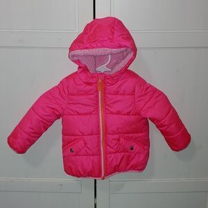Carters hot pink fleece lined puffer coat  Sz 24M EUC
